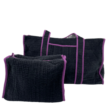 MALETA Y NECESER TERCIOPELO NEGRA Y MORADA