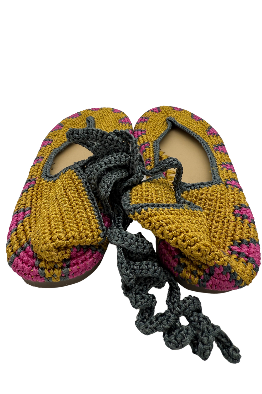 BALLERINE AU CROCHET MOUTARDE - FUCHSIA