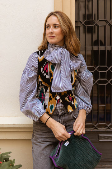 GILET EN VELOURS IKAT NOIR