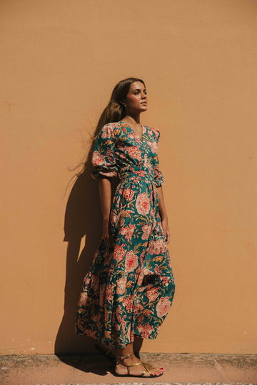 VESTIDO VERDE FLORES