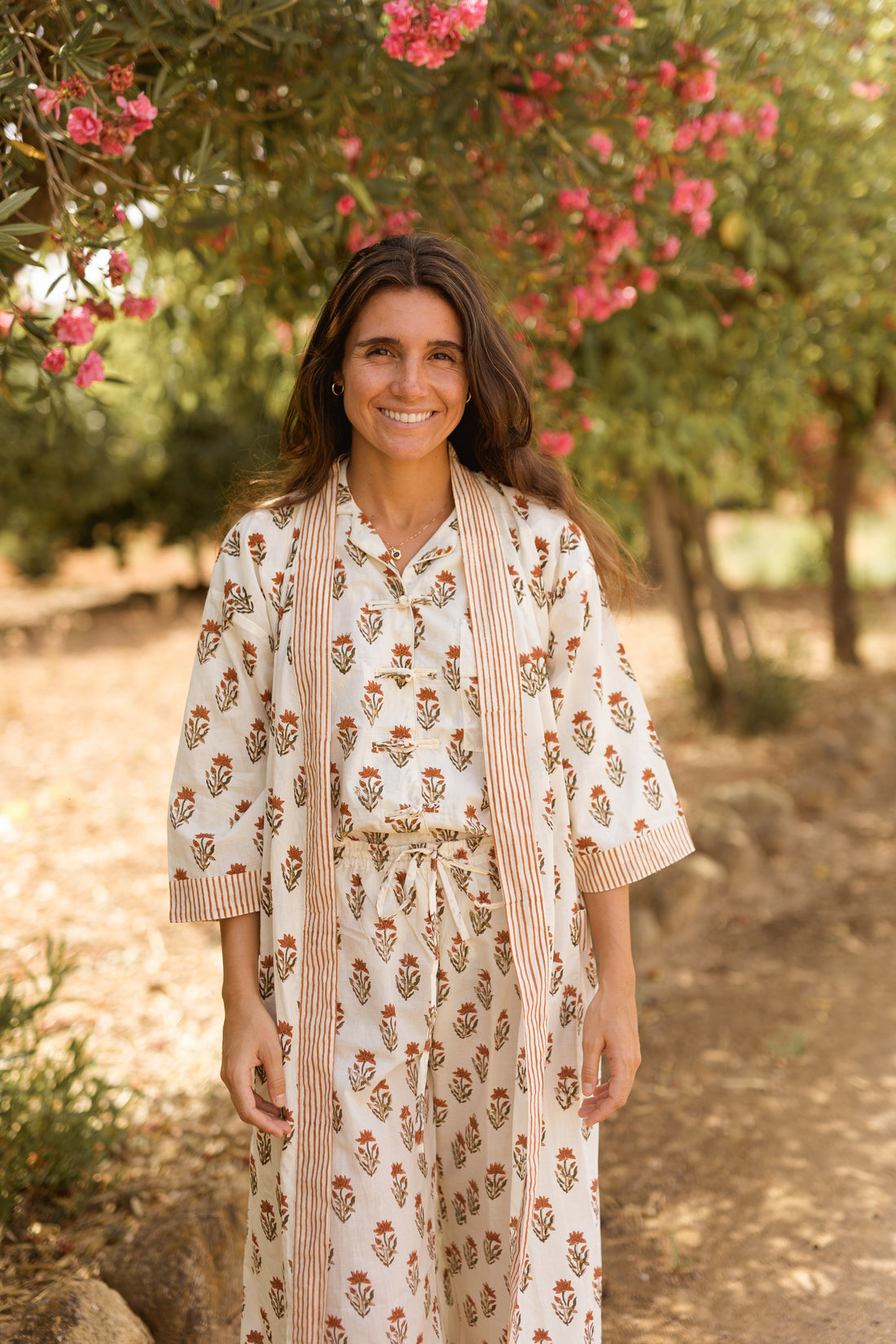 KIMONO ALGODÓN FLORECITAS TABACO