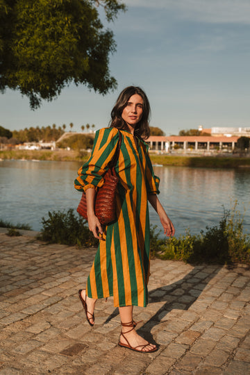 VESTIDO RAYAS VERDE Y AMARILLA