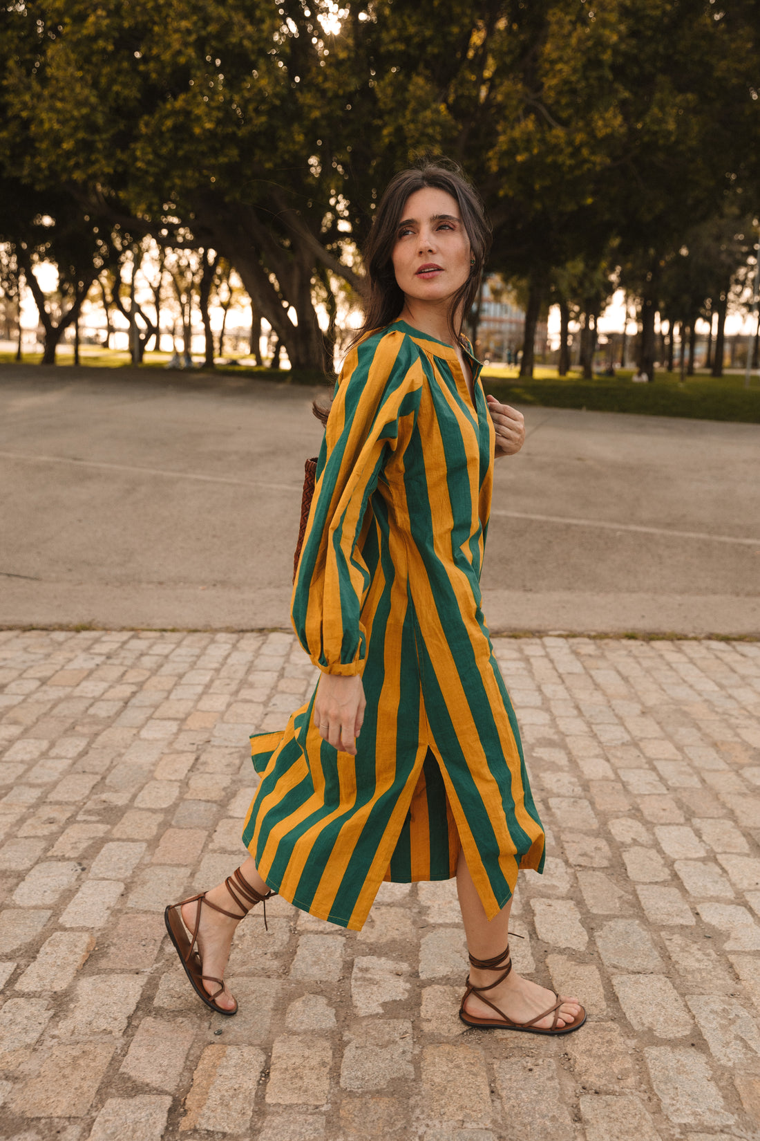 VESTIDO RAYAS VERDE Y AMARILLA