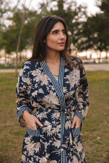 KIMONO EN COTON BLEU MARINE