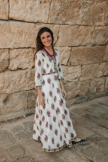 IVORY CASHMERE EGGPLANT DRESS