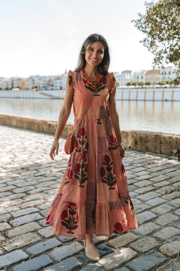 VESTIDO CUADROS NARANJA
