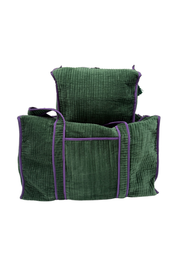 VALISE ET TROUSSE DE TOILETTE EN VELOURS NOIR ET VIOLET