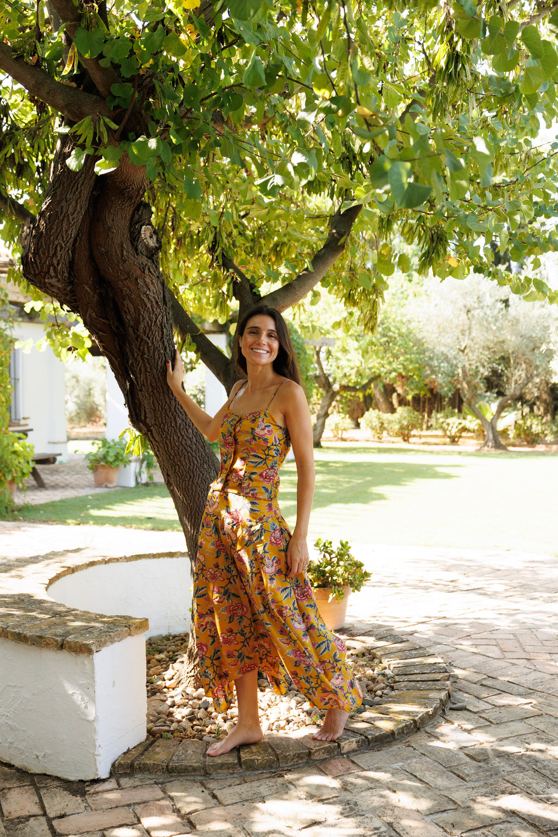FALDA SEDA ESTAMPADA MOSTAZA