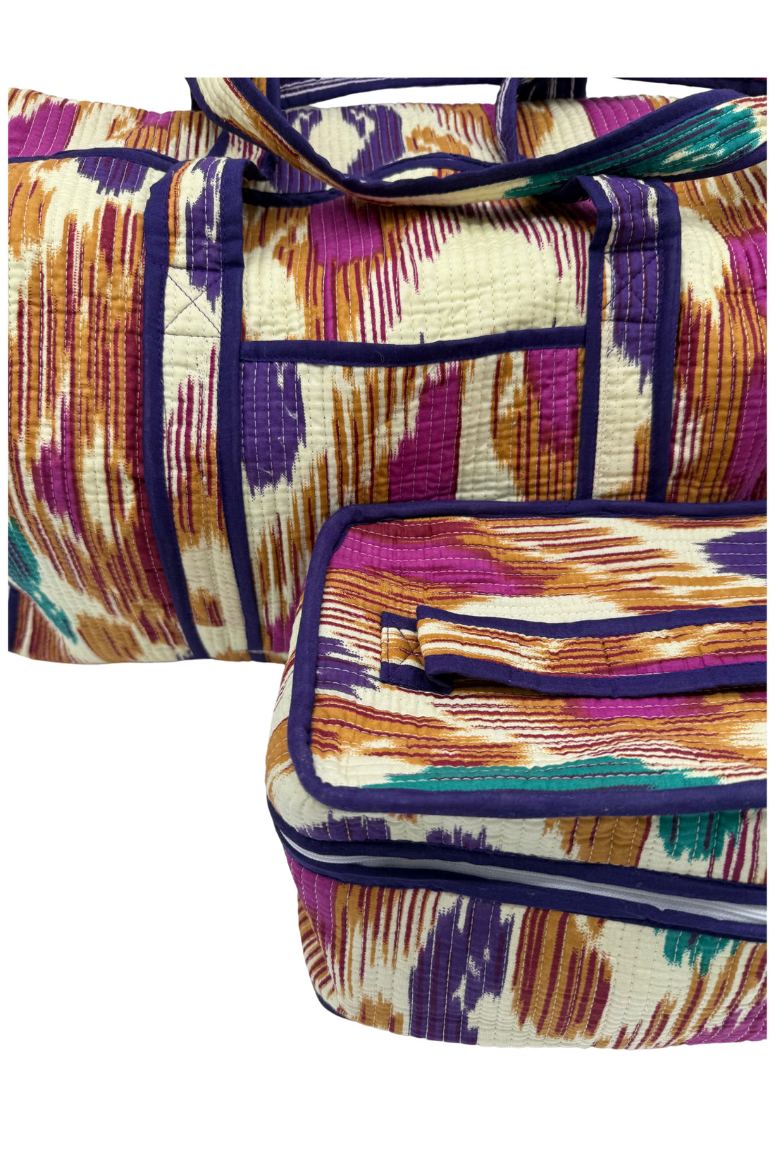 MALETA Y NECESER IKAT MORADA Y OCRE