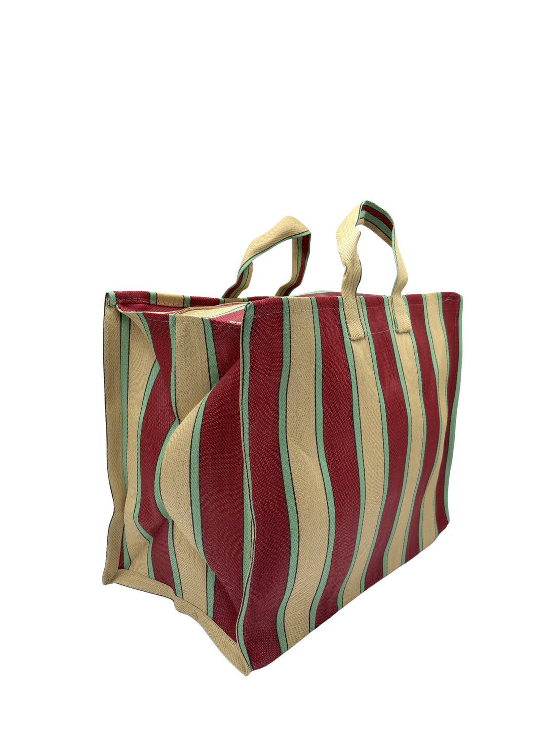 BOLSA NYLON RAYAS ROJA Y BEIGE