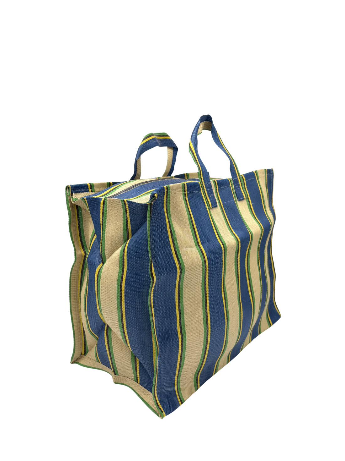 BOLSA NYLON RAYAS AZUL Y BEIGE