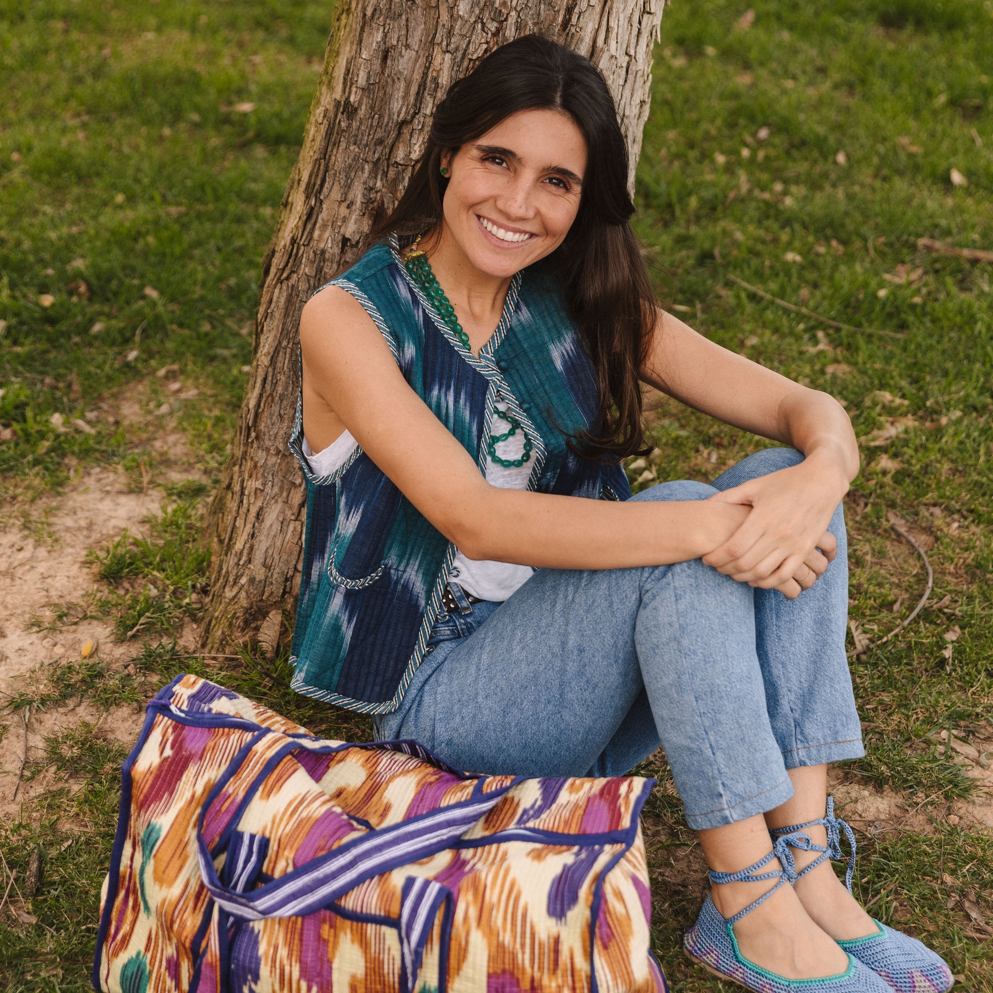 MALETA Y NECESER IKAT MORADA Y OCRE