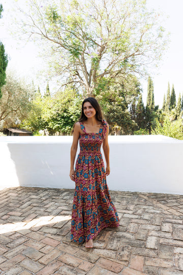 VESTIDO MAGENTA FLORES