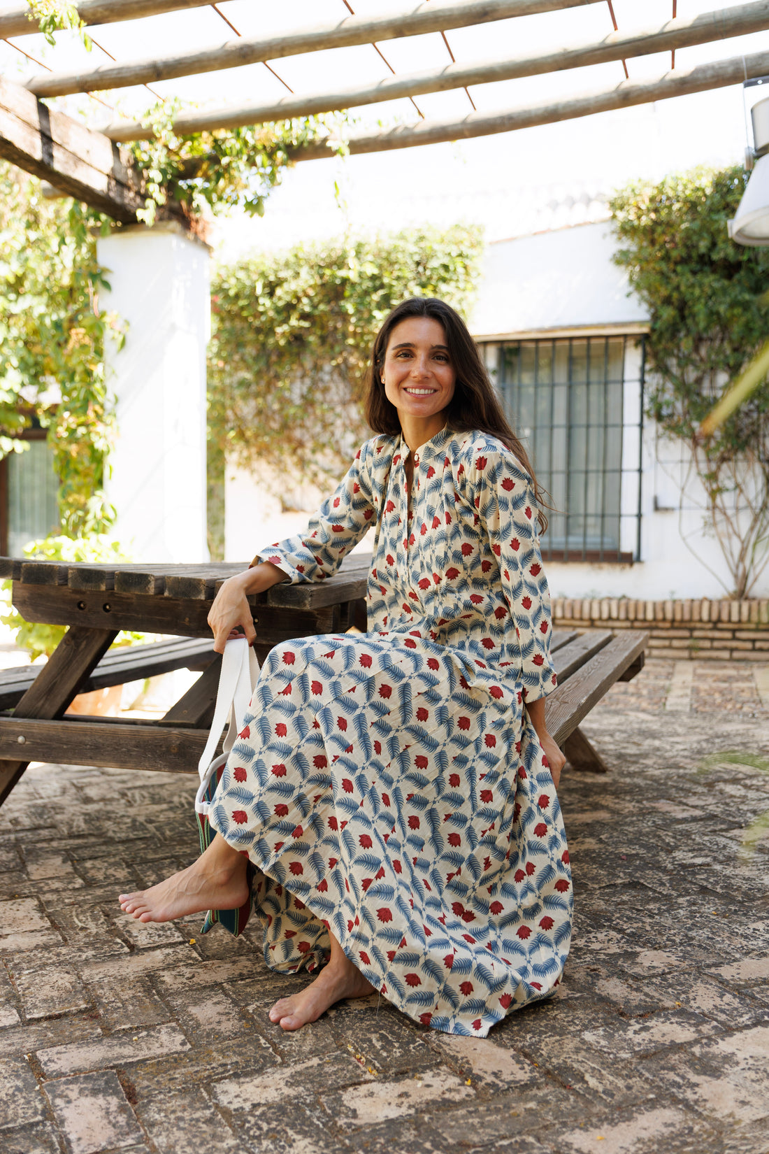 VESTIDO AZUL Y GRANATE
