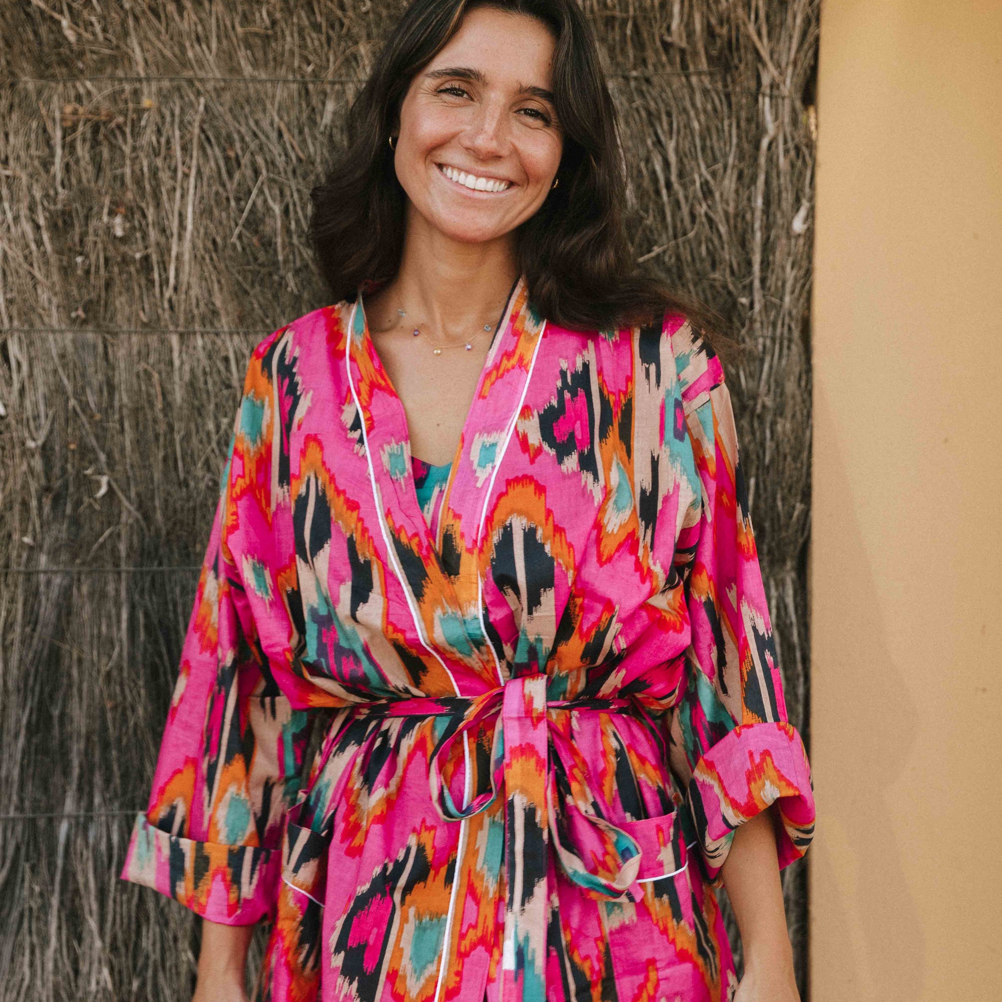 KIMONO ALGODÓN ROSA IKAT