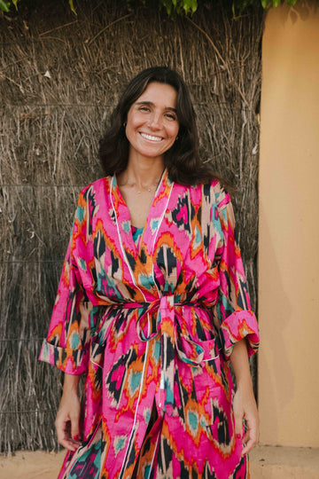 KIMONO ALGODÓN ROSA IKAT