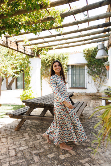 VESTIDO AZUL Y GRANATE