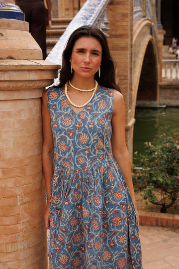 BLUE AND RED PRINTED DRESS