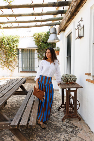 FALDA RAYAS MARRÓN Y AZUL