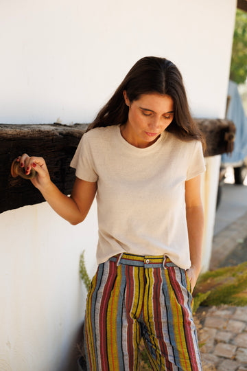 PANTALON À RAYURES VERTES