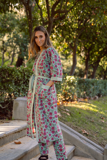 KIMONO ALGODÓN VERDE Y BUGANVILLA