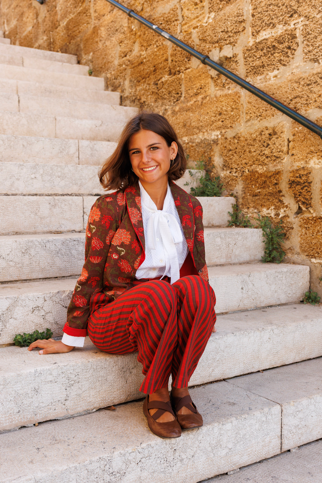 PANTALÓN RAYAS MARRÓN Y ROJO