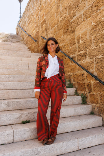 PANTALÓN RAYAS MARRÓN Y ROJO