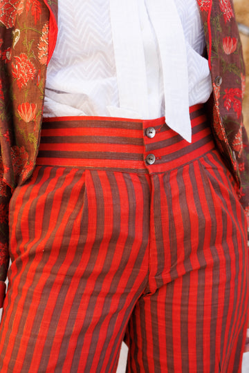 PANTALÓN RAYAS MARRÓN Y ROJO