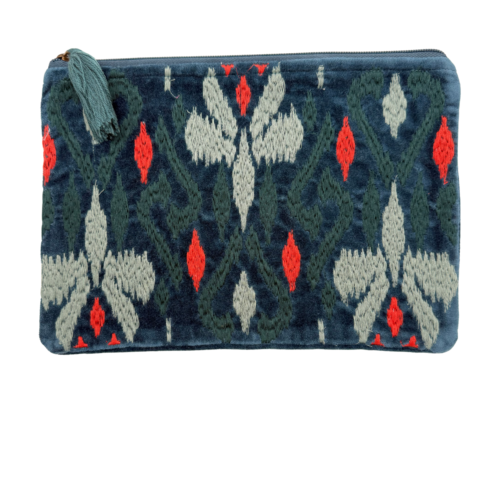 CARTERA DE MANO BORDADA AZUL PETRÓLEO