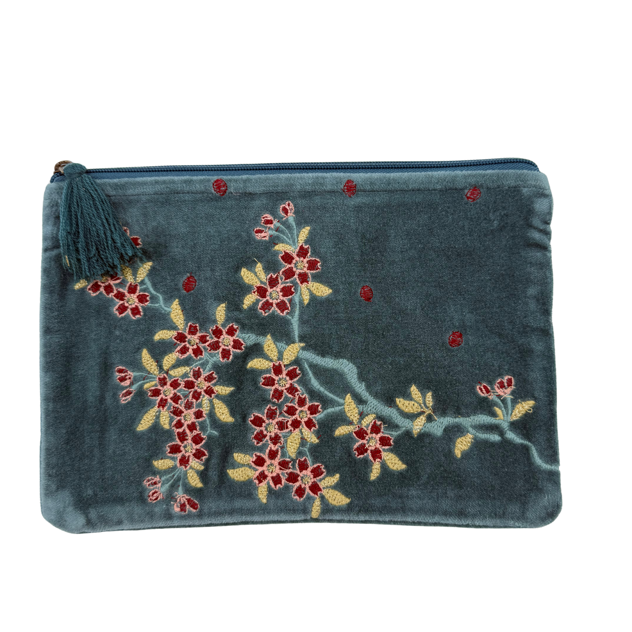 CARTERA DE MANO BORDADA VERDE AGUA
