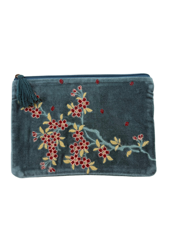 CARTERA DE MANO BORDADA VERDE AGUA