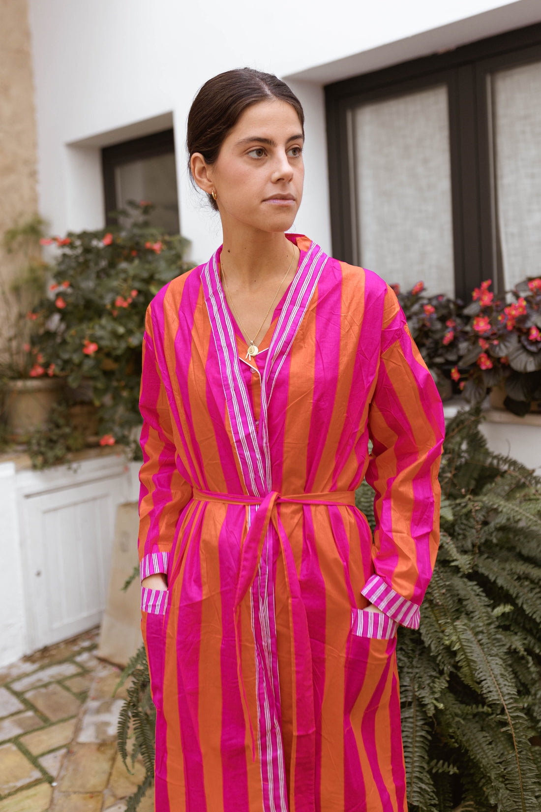 KIMONO ALGODÓN ROSA Y NARANJA