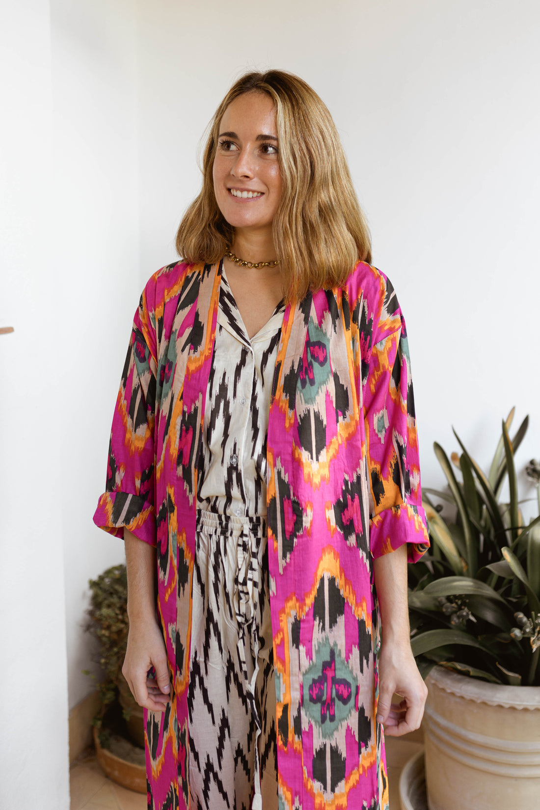 KIMONO ALGODÓN IKAT ROSA