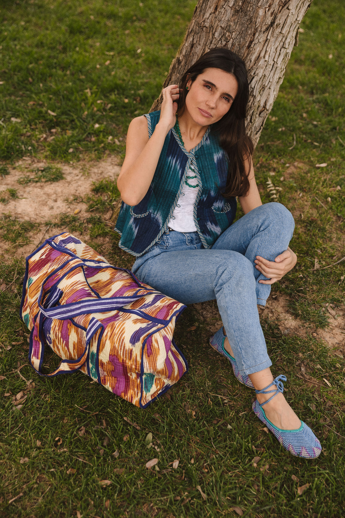 MALETA Y NECESER IKAT MORADA Y OCRE