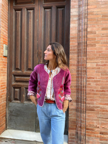 CHAQUETA TERCIOPELO BORDADA ROSA