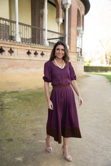 TOP Y FALDA BUGANVILLA Y MARRÓN