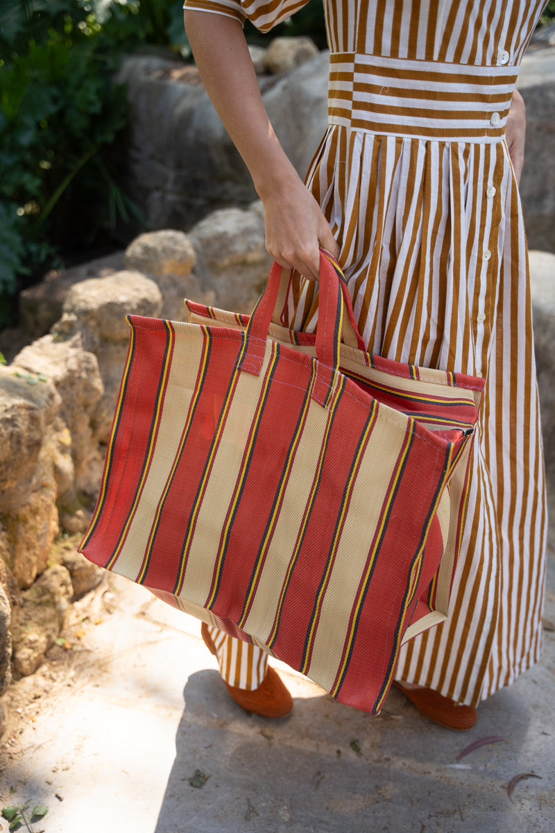 BOLSA NYLON RAYAS NARANA Y AMARILLA