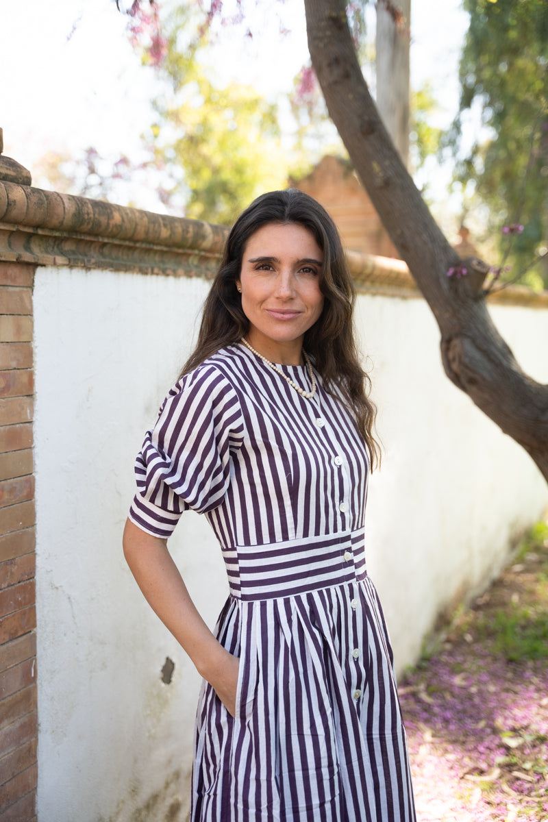 VESTIDO RAYAS MORADO