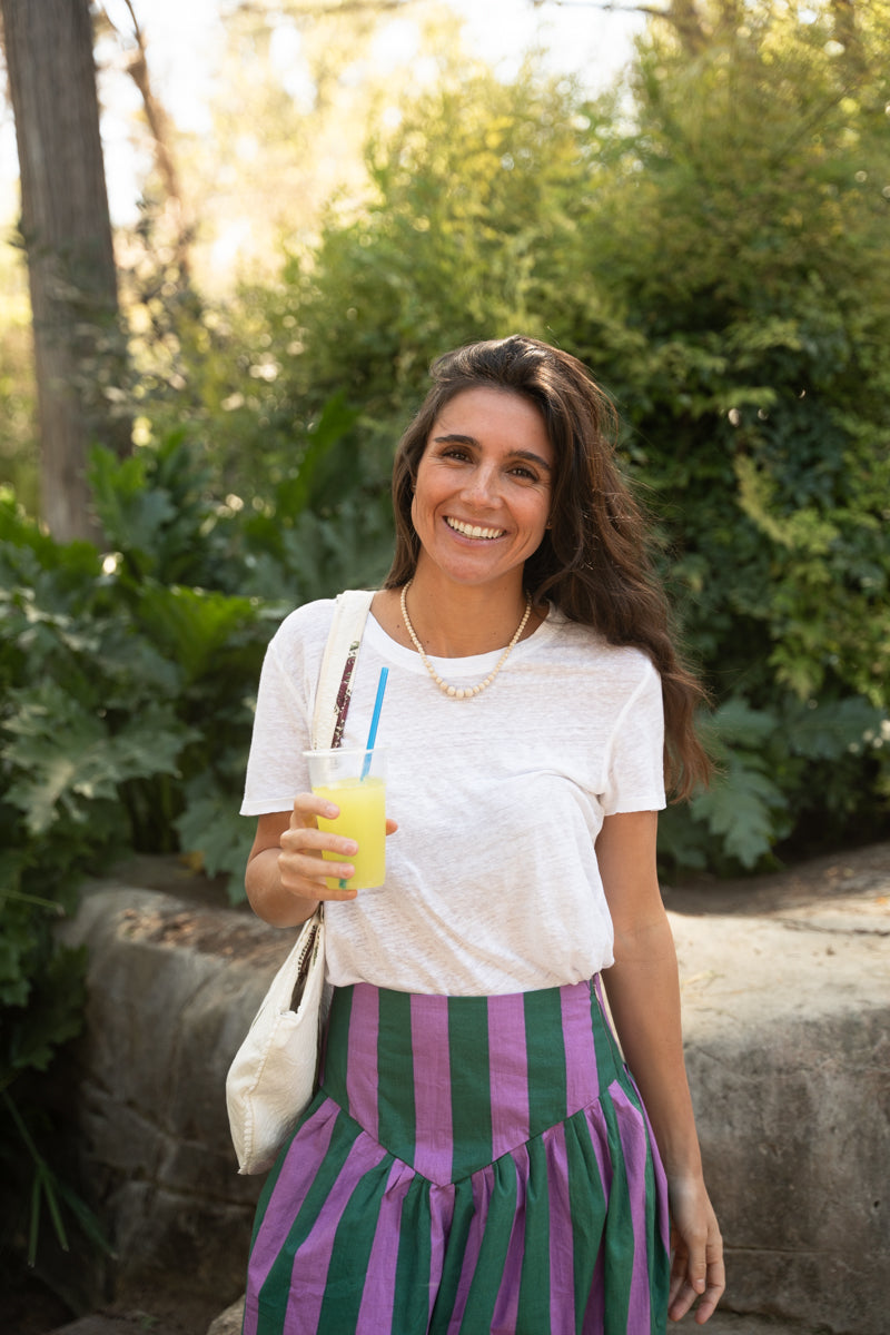 FALDA RAYAS VERDE Y ROSA