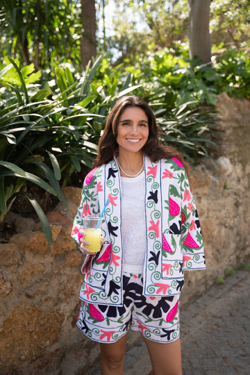 CHAQUETA BORDADA ROSA