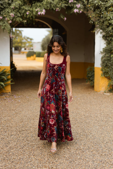 VESTIDO TERCIOPELO BERENJENA
