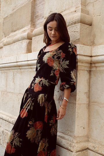 FALDA TERCIOPELO ESTAMPADA NEGRA