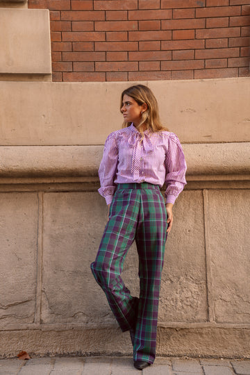 PANTALÓN CUADROS VERDE Y MORADO