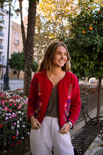 CHAQUETA TERCIOPELO BORDADA BURDEOS