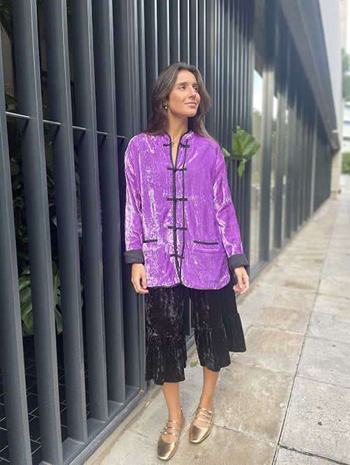 CHAQUETA TERCIOPELO SEDA MORADA