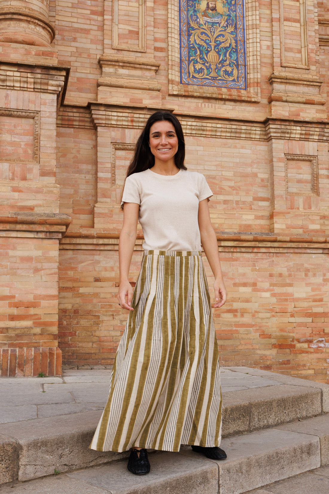 FALDA PLISADA VERDE Y GRIS
