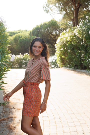 CHEMISE IKAT MARRON