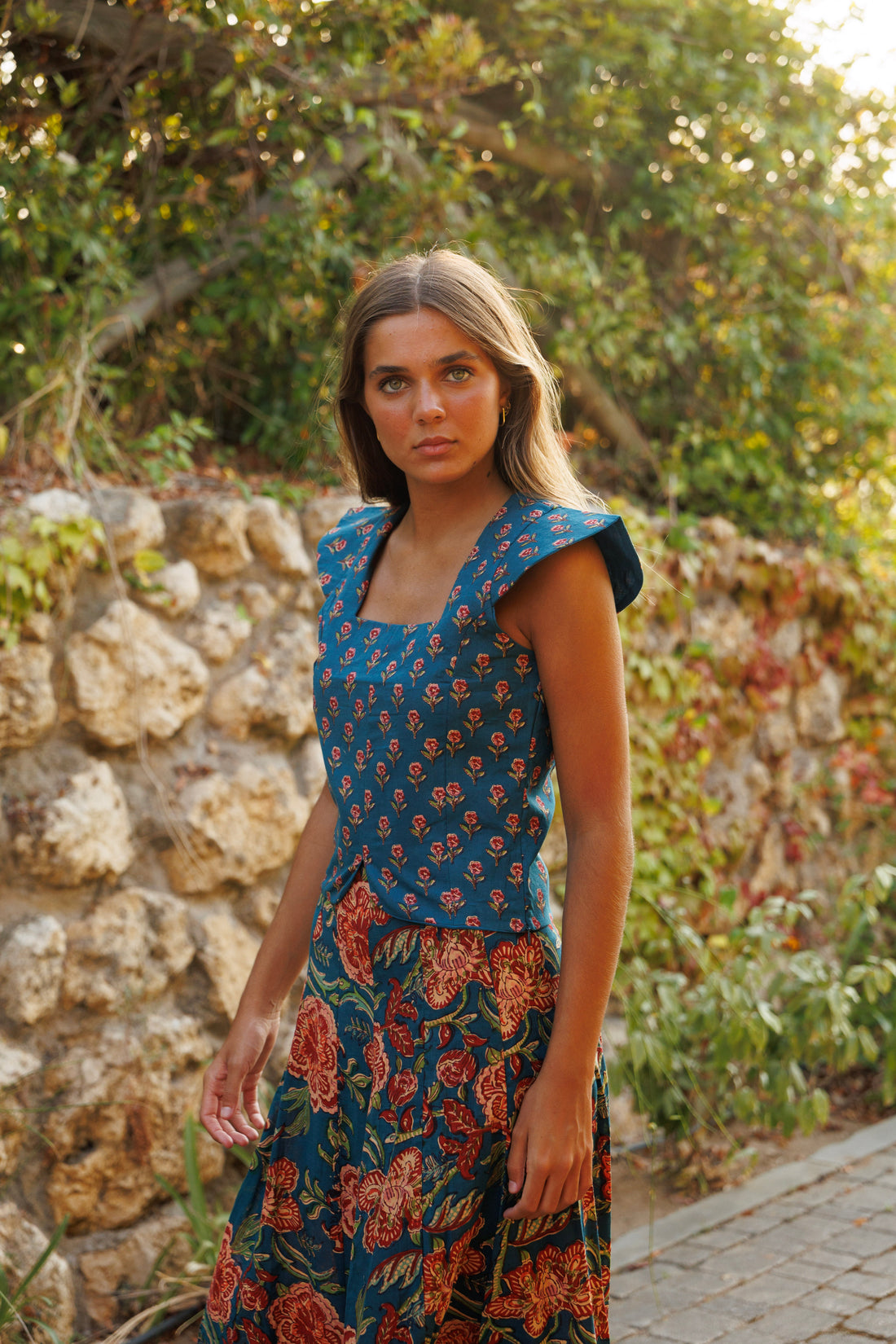 FALDA ALGODÓN AZUL PETRÓLEO