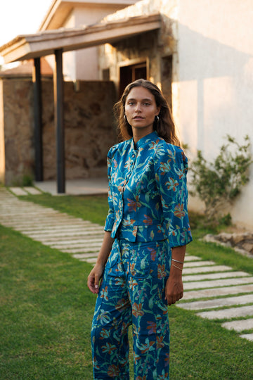 CHAQUETA PETRÓLEO FLORES