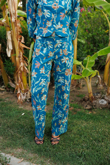 PANTALÓN PETRÓLEO FLORES